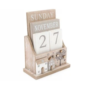 Sil Interiors Wooden Perpetual Calendar with House Design Office or Study Decor - Picture 1 of 1