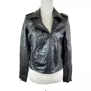 DKNY Women's Black Zip Up Leather Moto Jacket Size Small B51 - Picture 1 of 4