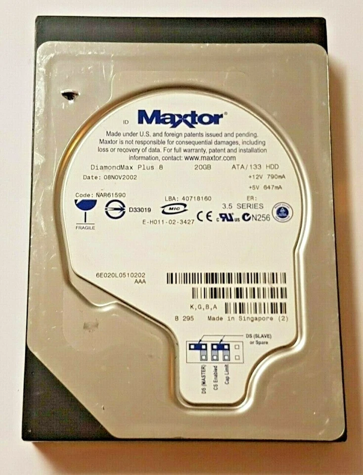 20 GB IDE Maxtor DiamondMax Plus 8 6E020L0 ATA/133 P-ATA 7200RPM 3.5" Hard Drive - Image 1 of 1