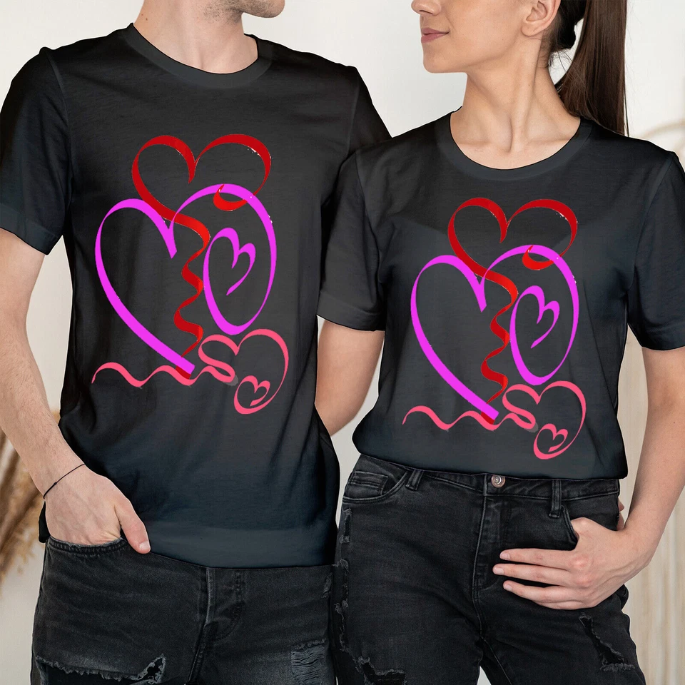 Hearts Ribbon Happy Valentine's Day Love Goals Couple Matching T-Shirts #VD - Image 1 of 1