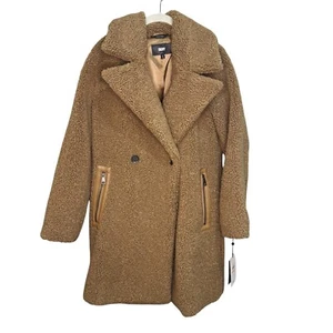 DKNY Coat Size Small Camel Oversized Long Sherpa Teddy NEW $400 - Picture 1 of 11