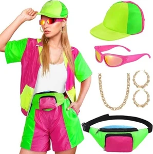 80s Workout Outfit Women Costume Accessories Set Windbreaker COMPLETE SET XL - Picture 1 of 4