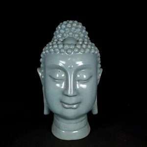 13.7" Chinese Antique Porcelain Song Ru Kiln Buddha Head Statue - Picture 1 of 9