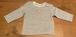 New WT Steiff Organic Cotton Blue/white Sweatshirt 9-12 Months With Teddy Motif - Picture 1 of 8