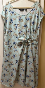 Lands' End SZ 2X Blue Floral Side Rouched Fit & Flare Cap Sleeve MIDI Dress NEW - Picture 1 of 8