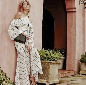KEEPSAKE THE LABEL Don't Wait Maxi Dress Polka Dot Spot Print White Sz M RRP$230 - Picture 1 of 6