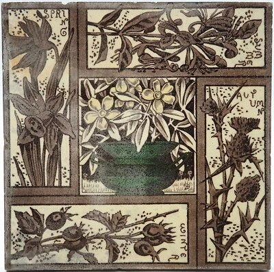 Azulejo de chimenea antiguo estampado estético y tinte cuatro estaciones C1881 AE2 Foto 1 de 3