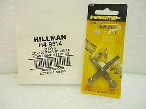 (NEW) Hillman 9514 Power Pro T-20 Star Drive 2" Bits Pack of 5 - Picture 1 of 3