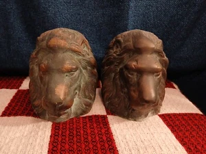 2 Vintage Lion Head San Pacific Brass/Bronze Bookend Doorstop Korea Patina 5" - Picture 1 of 9