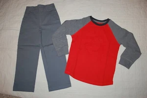 Boys Outfit ORANGE & GRAY L/S WAFFLE KNIT SHIRT Gray Woven Casual Pants SIZE 5 - Picture 1 of 1