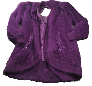 Lee Sands Womens Angora Rabbit Coat Sz One Size Pearl Beaded Embellished NWT - Picture 1 of 13