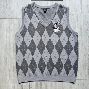 Disney Her Universe Mickey Mouse Steamboat Willie Argyle Sweater Vest Large Gray - Picture 1 of 8