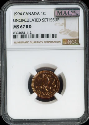 1994 Canada Small Cent 1C NGC MS67 RD MAC - Quality - Image 1 of 2