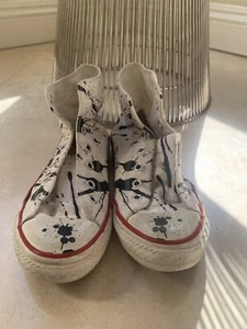 Scarpe sneakers alte Converse All Star 2Y vernice splatter bianco rosso nero unisex - Foto 1 di 11