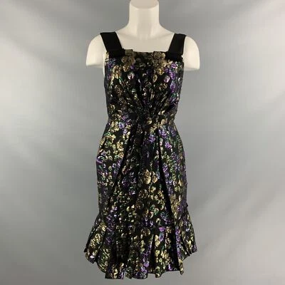 MARC JACOBS Talla 2 Negro, Oro & Lila Jacquard Algodón Mezcla Vestido de Cóctel - Imagen 1 de 4