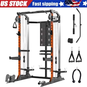 Power Cage Power Rack with J-Hooks Dip Bar Pulley System Squat Rack for Home Gym - Picture 1 of 12