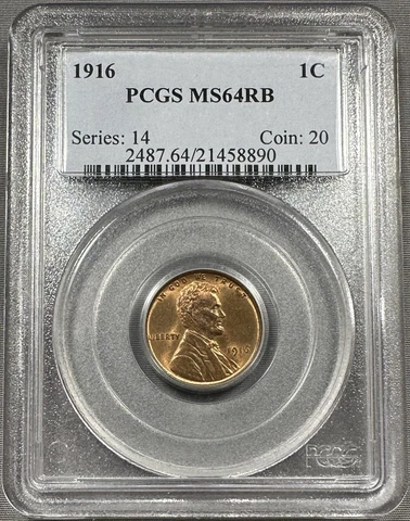 1916 Lincoln Wheat Cent Penny 1c - PCGS MS64 RB Red And Brown Cover