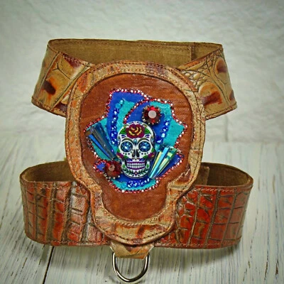 LUXURY SUGAR SKULL DOG HARNESS BROWN - HAND PAINTED - Image 1 of 3