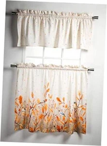 Oak Leaves 100% Cotton Set of 3 Kitchen Window Curtain for 12 - Oak Leaves - Picture 1 of 7
