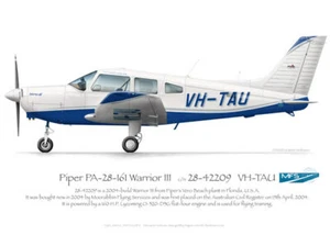 Piper PA-28 Warrior VH-TAU MFS - A3+ Profile Print - Imagen 1 de 4