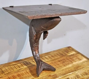 Antique Wooden Large Size Fish Shape Wall Hanging Shelf Original Old Hand Carved - Picture 1 of 8