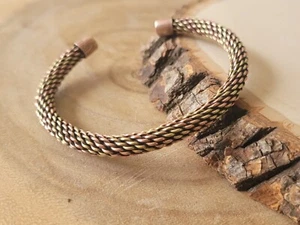2 Pack Pure Copper Brass Bracelet 2Tone Mesh Arthritis Pain Therapy Healing Cuff - Picture 1 of 4