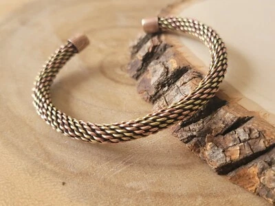 Pure Copper & Brass Bracelet 2 Tone Mesh Arthritis Pain Therapy Healing Cuff - Image 1 of 4