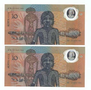 1988 Australia $10 Bicentenary Note FIRST PREFIX AB10 CONSECUTIVE PAIR aUNC-UNC - Picture 1 of 2