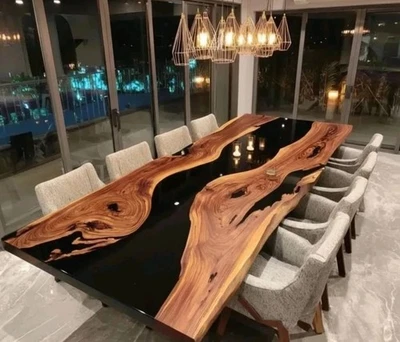 Schwarzer Epoxidtisch, handgefertigter Couchtisch, River Table, Resin Table, ... - Immagine 1 di 4
