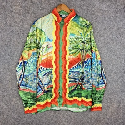 Casablanca Tennis Club Shirt Mens Small Silk Huakai Tropical Print Camp Collar - Image 1 of 4