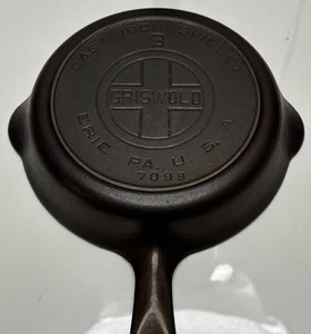 Griswold #3 Large Block Logo Cast Iron Skillet 709B, Heat Ring Rare Vtg Antique - Picture 1 of 6