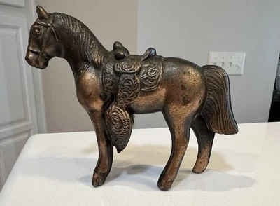 Vintage Cast Metal Horse Bronze Copper Colored Western Themed Nice Piece - Image 1 of 4