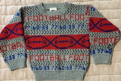 Vintage 80's Toddler Boy 2T Football Themed Sweater Gray Red Blue USA Popsicle - Image 1 of 4