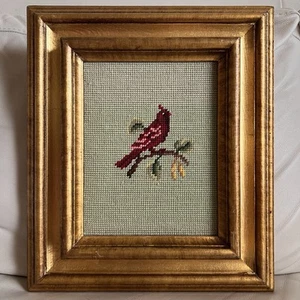 Framed Cardinal Needlepoint Art Vintage! - Picture 1 of 4
