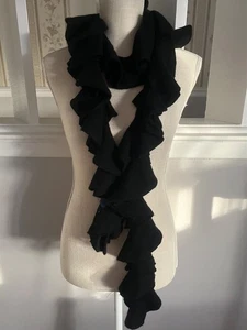 Ralph Lauren 100% Cashmere Ruffle Black Scarf 6ft long - Picture 1 of 6