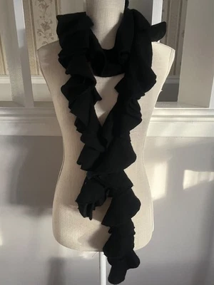 Ralph Lauren 100% Cashmere Ruffle Black Scarf 6ft long - Image 1 of 4