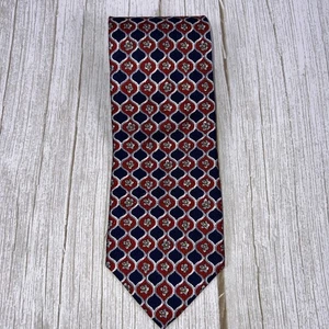 Vintage Vittorio Men’s 100% Silk Tie Red & Blue Geometric Flowers - Picture 1 of 4