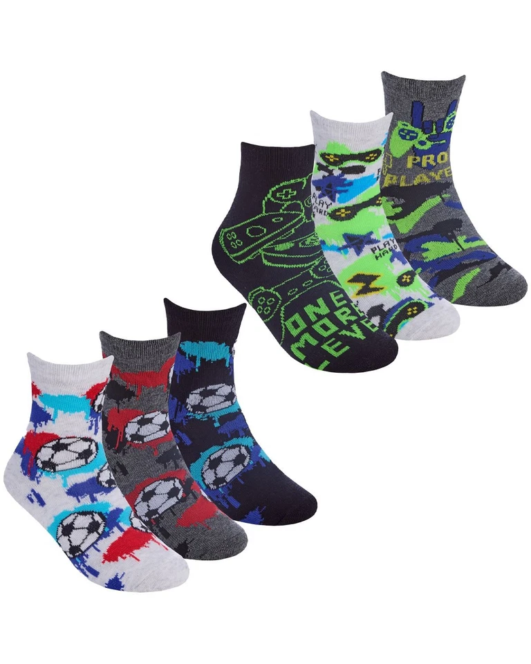 Boys Football/Gaming Socks 6 Pack Kids Crew Comfy Sports Gamer - Image 1 of 1