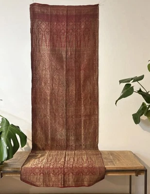 Tissu antique indonésien Kain Songket authentique, début 1900 - 200x60 cm - Photo 1/4