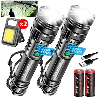 1-2Pack Rechargeable 5000000lm LED Tactical Flashlight Super Bright Flashlights - Image 1 of 4