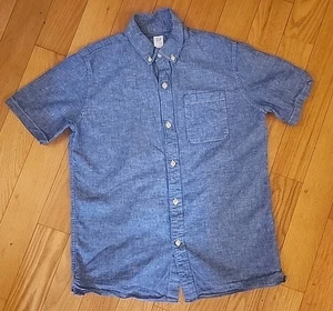 Boy Size 12 Gap Kids Blue Linen Blend Short Sleeve Buttondown Shirt - Picture 1 of 3