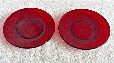 VTG 2 Royal Ruby Red Saucers Glass Anchor Hocking Mid-Century Modern MCM 6" Dia - Image 1 of 4