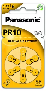 60 batterie per apparecchi acustici Panasonic 10 Worldwide PR-10/6BL 10 blister - Foto 1 di 1