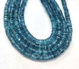 AAA+ Natural Rare London Blue Topaz Coated Faceted Tyre Beads 6-8mm 8" Gemstone - Foto 1 di 5