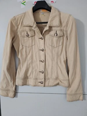 Chaqueta de Tul Para Mujer L Marrón Denim Cuello Abotonado Camionero Bolsillo Elastizado Corto Foto 1 de 4