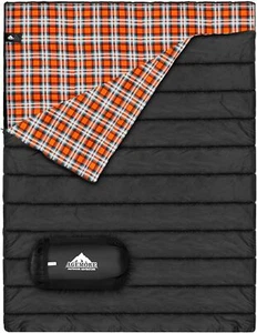 Cotton Flannel Double Sleeping Bag for Camping, Backpacking Or Hiking - Picture 1 of 6