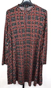Vestido cápsula cuello alto ojo de cerradura talla grande 24 rojo negro tejido a cuadros manga larga - Imagen 1 de 2