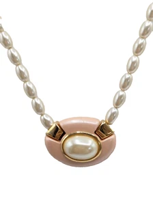 Vintage Napier Faux Pearl Cabochon and Pink Accent Gold Tone Signed - Picture 1 of 14