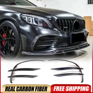 REAL CARBON Front Bumper Splitter Canard Vent Fins For 2019+ Benz W205 C205 A205 - Picture 1 of 14