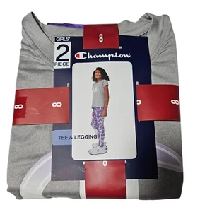 Champion 2 Piece Tee Legging Set Girls Size 8 Grey Purple T-shirt Loungewear - Picture 1 of 7